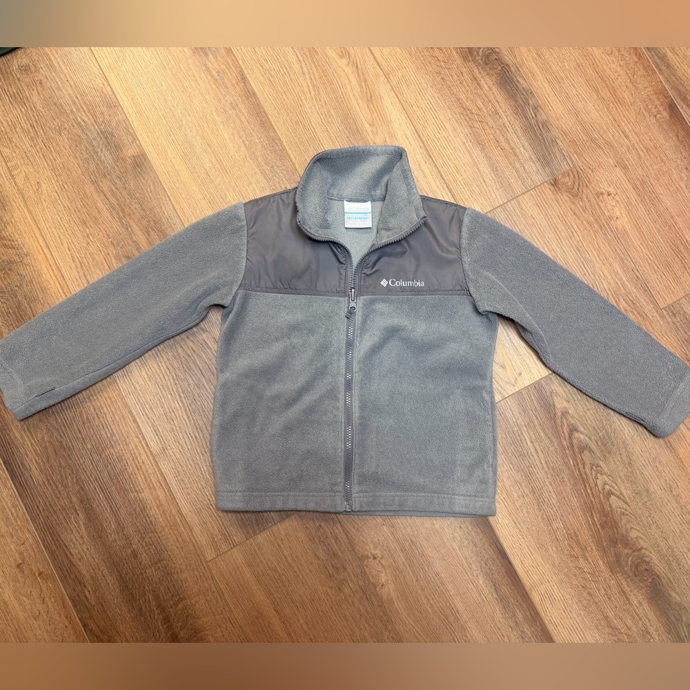 Columbia Gray Fleece Jacket Boy’s XS 6/7 Full Zip Lightweight Spring Collared